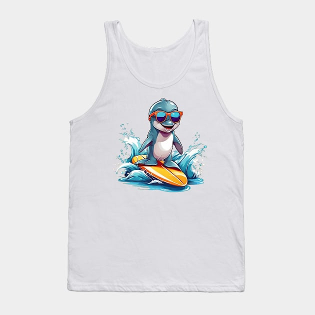 Surfing Dolphin Tank Top by likbatonboot